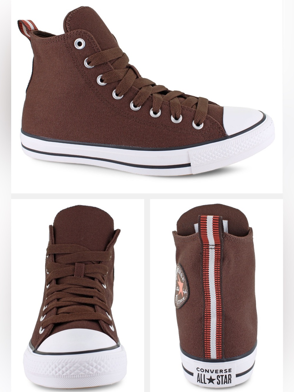 Converse Men’s High Top Sneakers - Brown with White and Orange Accents
